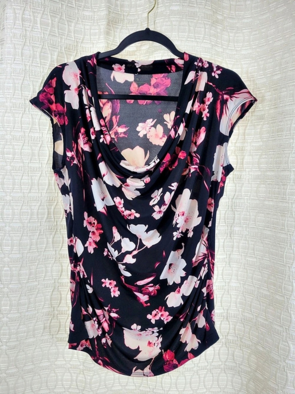 Worthington Floral Cowl Neck Sleeveless Blouse in Black & Pink Size PL